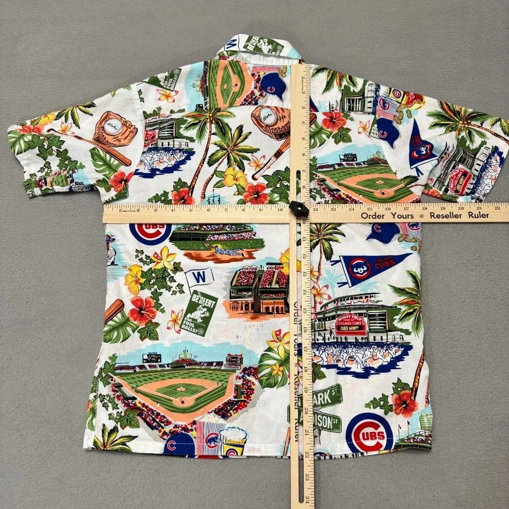 Reyn Spooner Chicago Cubs Shirt Youth Large White MLB Hawaiian Cotton Aloha Top
